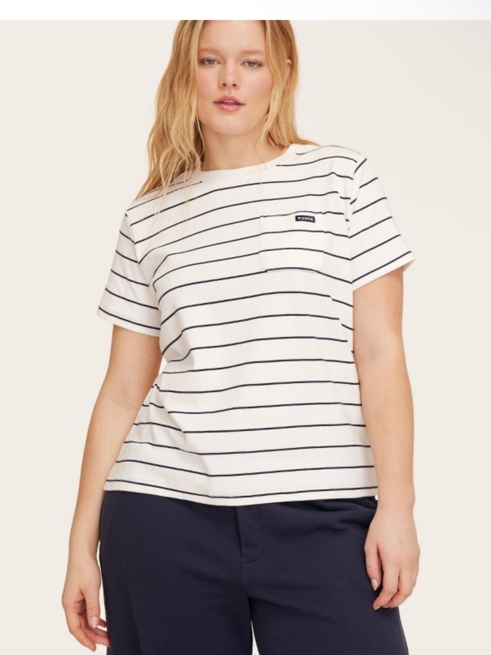 Parke x Target white Tee with Navy Stripes and Pocket